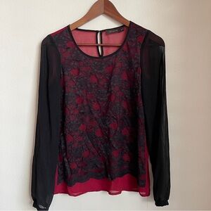 The Limited VTG Y2K Black Lace Top XS Red Sheer Whimsigoth Vamp Grunge Goth 90s